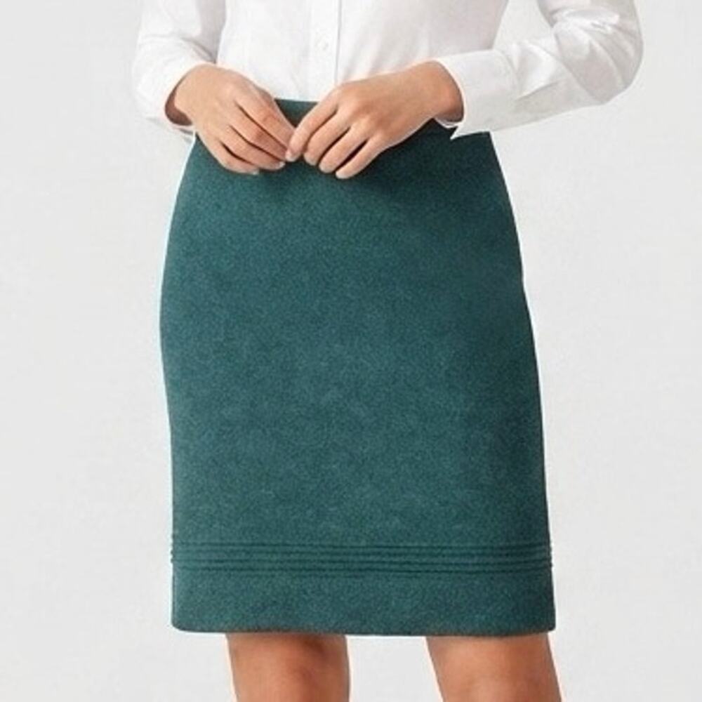Laura Ashley Moon Wool British Cloth Teal Green Pencil Skirt Size US 8 UK 12